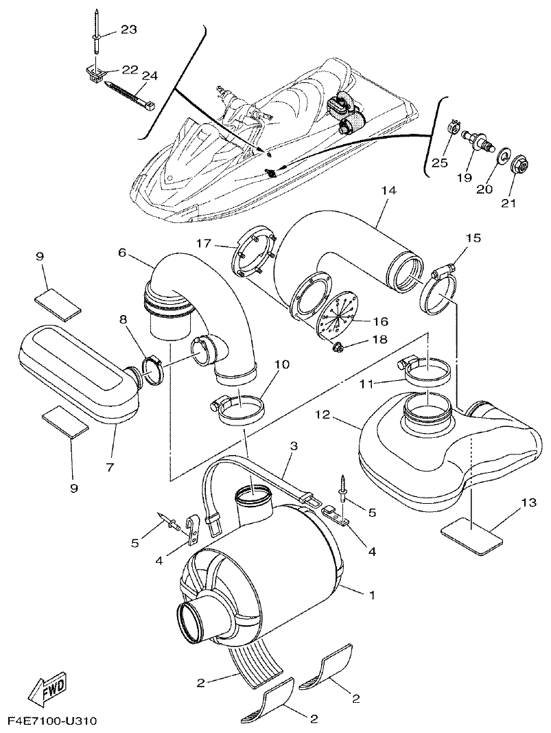 Yamaha VX18002019F4E7(F6G EXHAUST 3 parts diagram